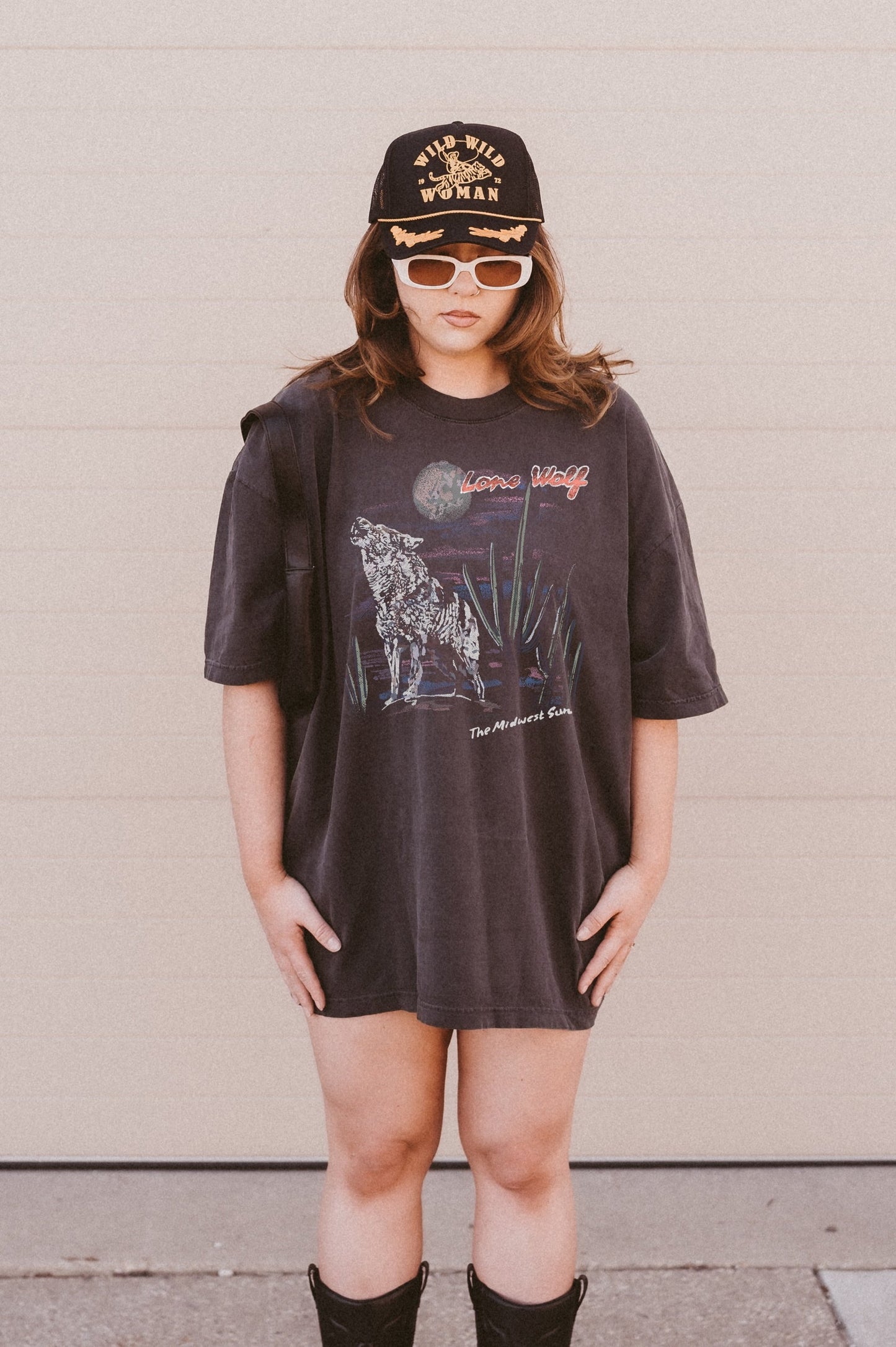 Lone Wolf Boho Desert Oversized Tee - Smoke