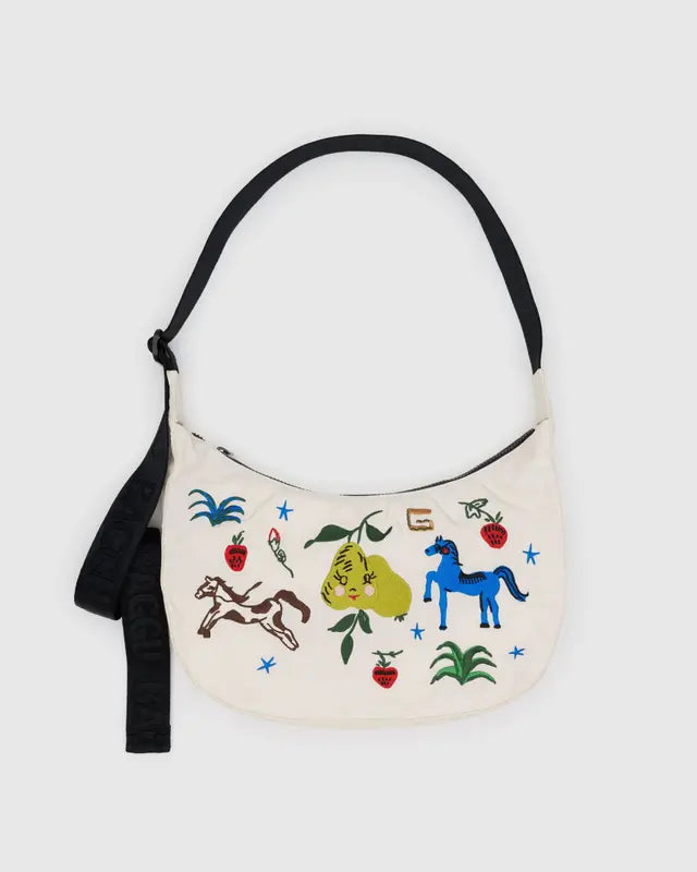 Medium Nylon Crescent Bag - Embroidered Painted Prairie – Blue Seven Medium Nylon Crescent Bag - Embroidered Painted Prairie – Blue Seven