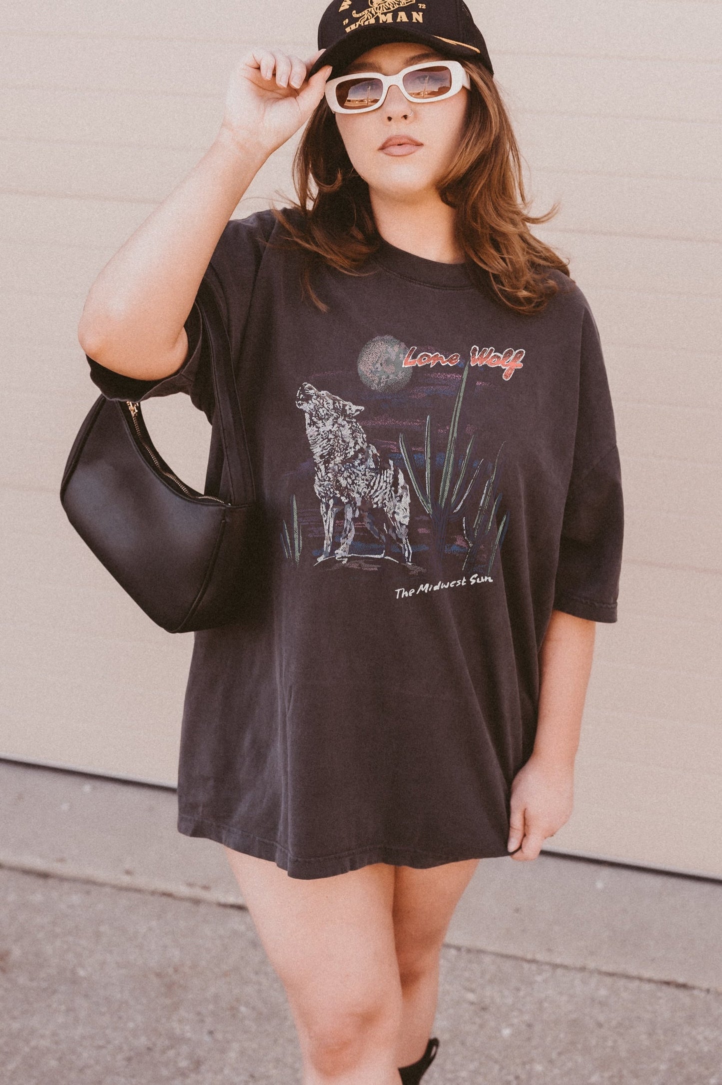 Lone Wolf Boho Desert Oversized Tee - Smoke