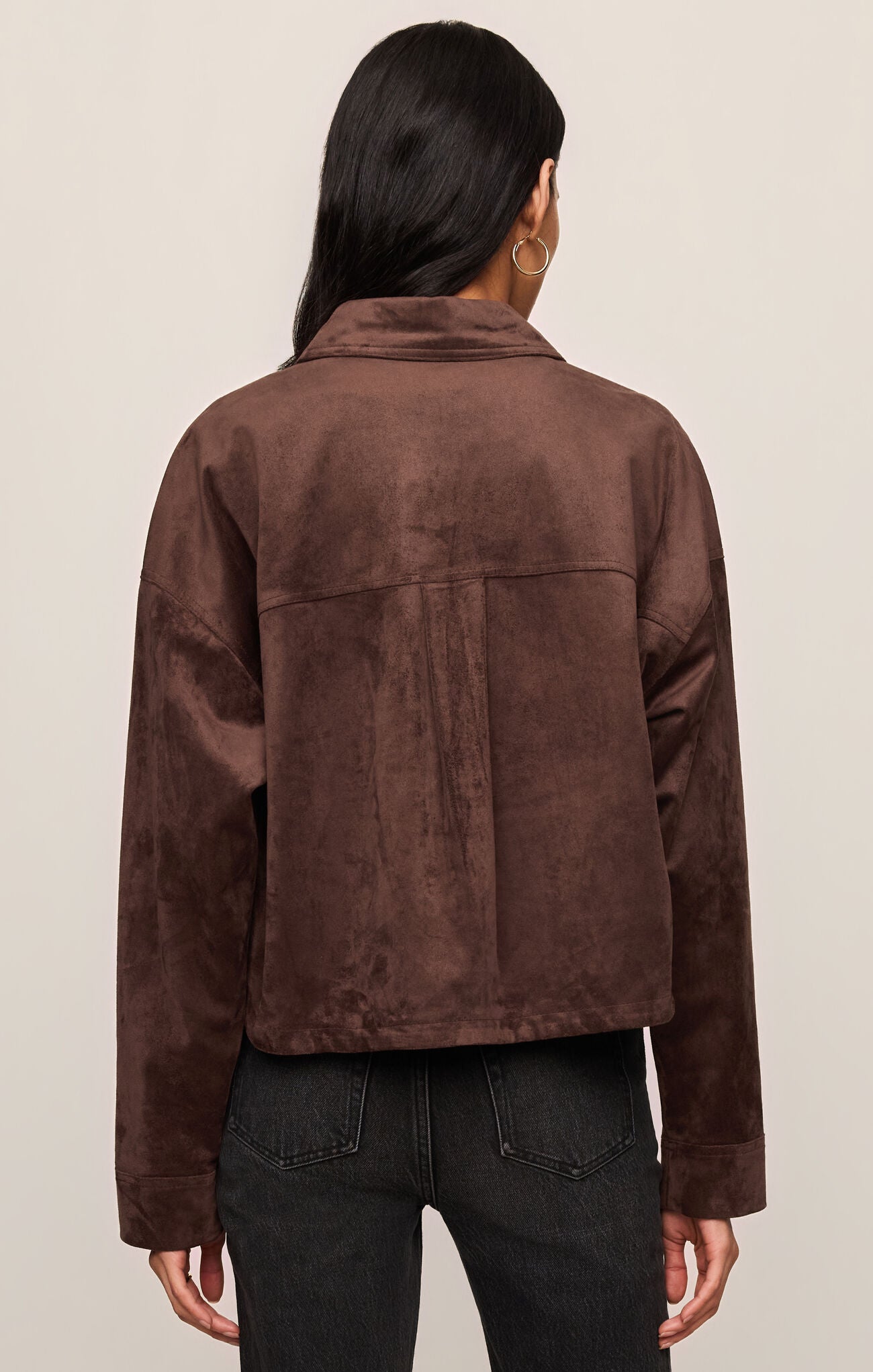 All Day Cropped Suede Jacket - Dark Chocolate