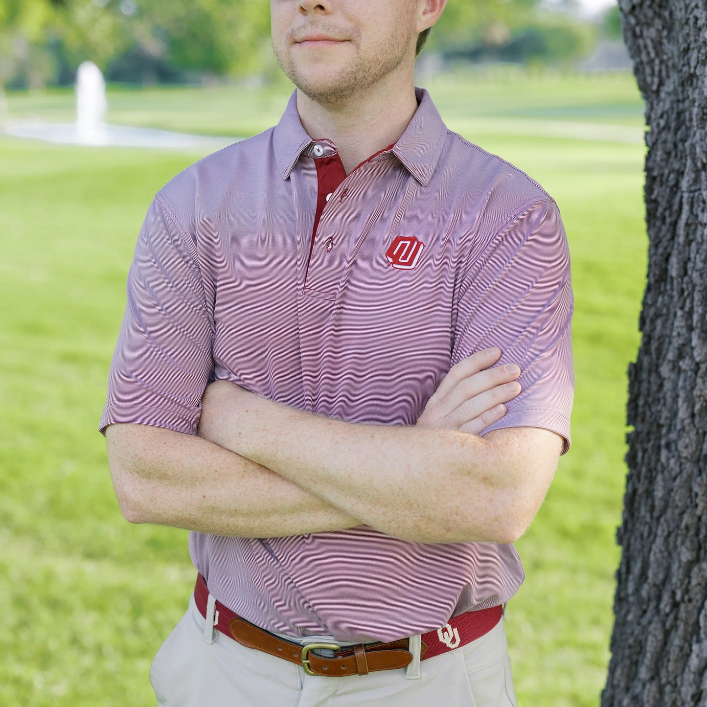Turbo Logo Mini Stripe Polo - Crimson/White
