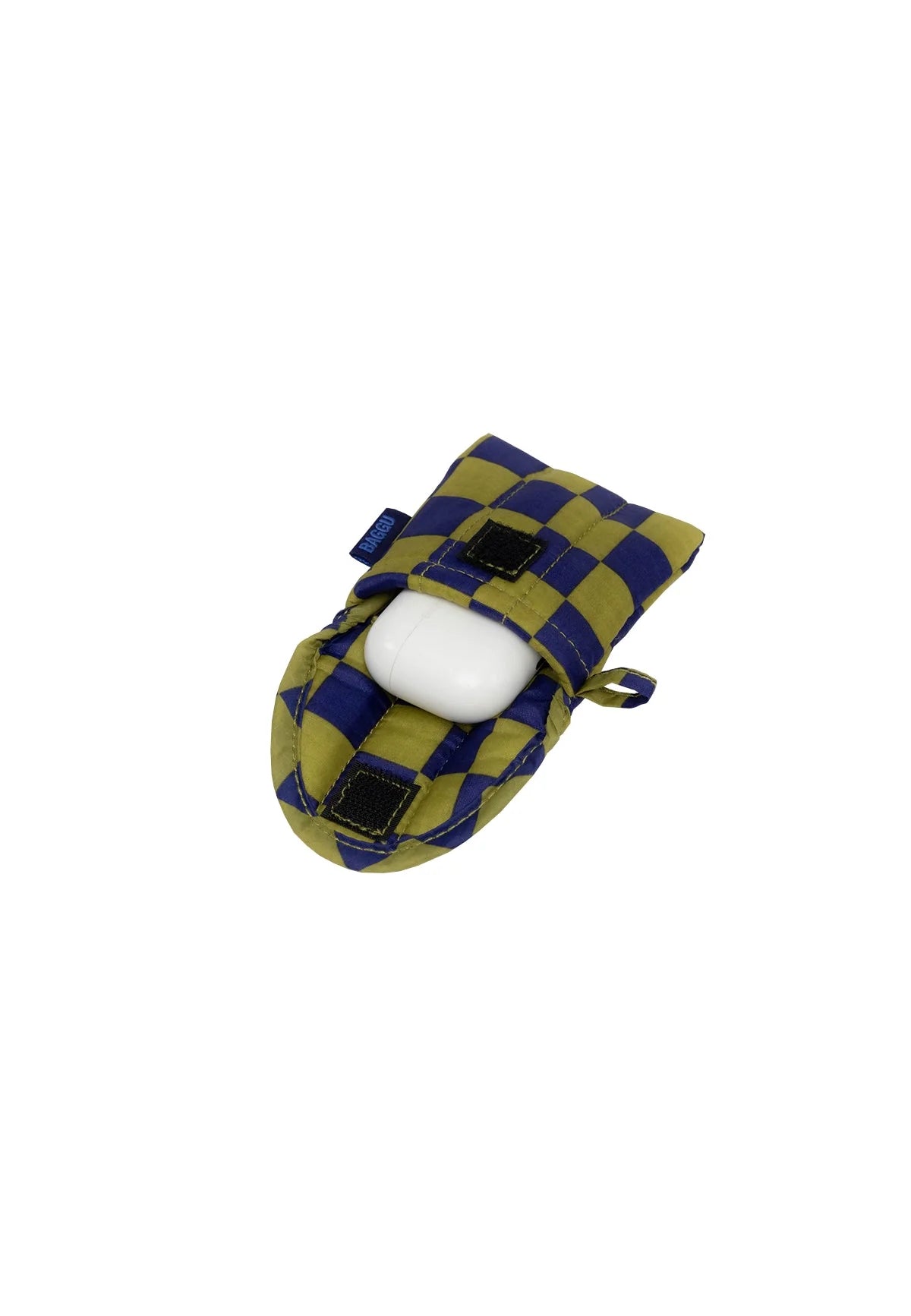 Puffy Earbuds Case - Pear Navy Check