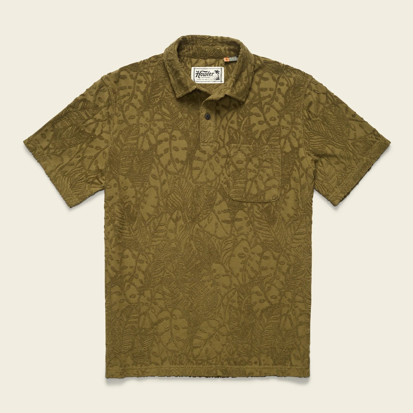 Plusherman Terry Polo: Leafy Lithographs - Olive