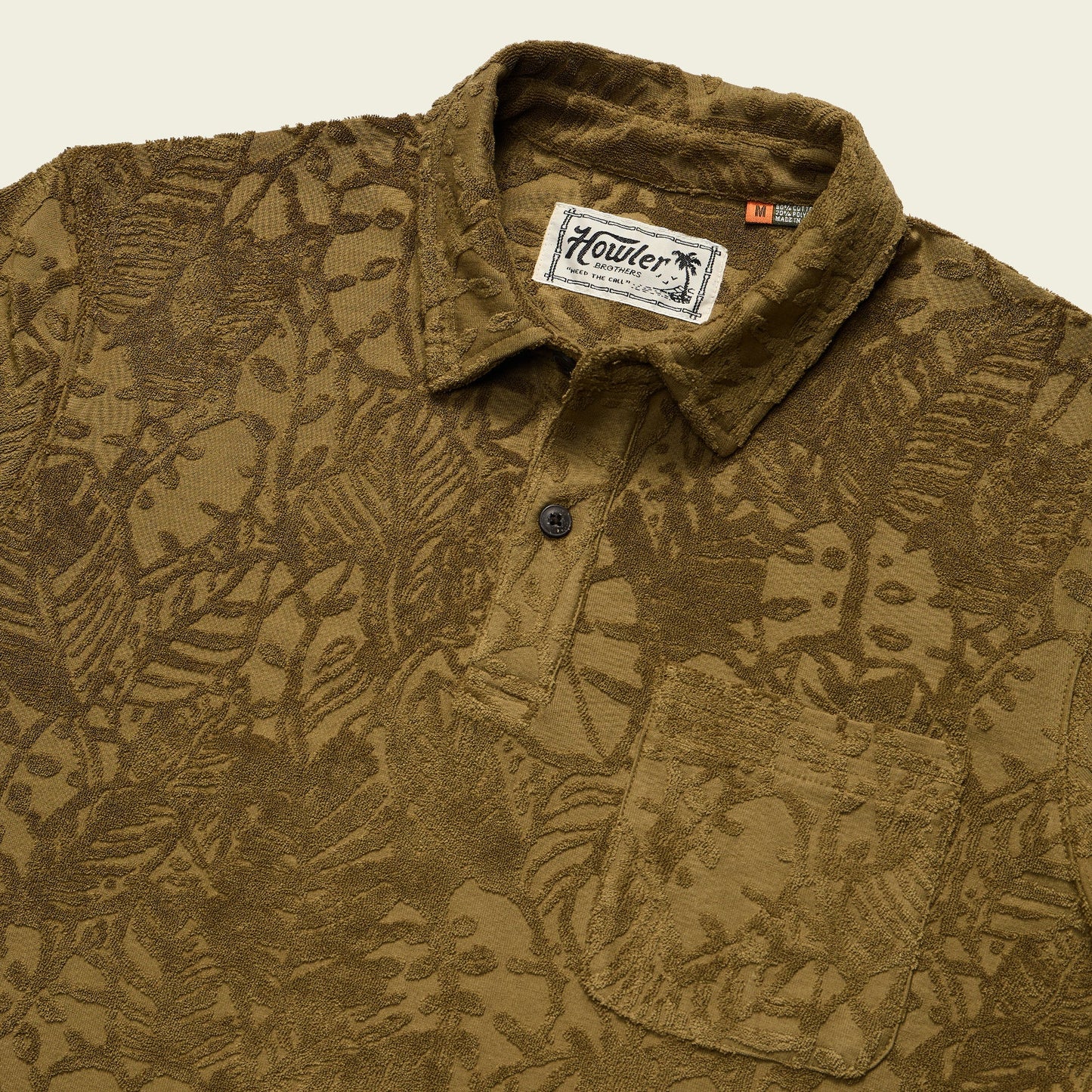 Plusherman Terry Polo: Leafy Lithographs - Olive