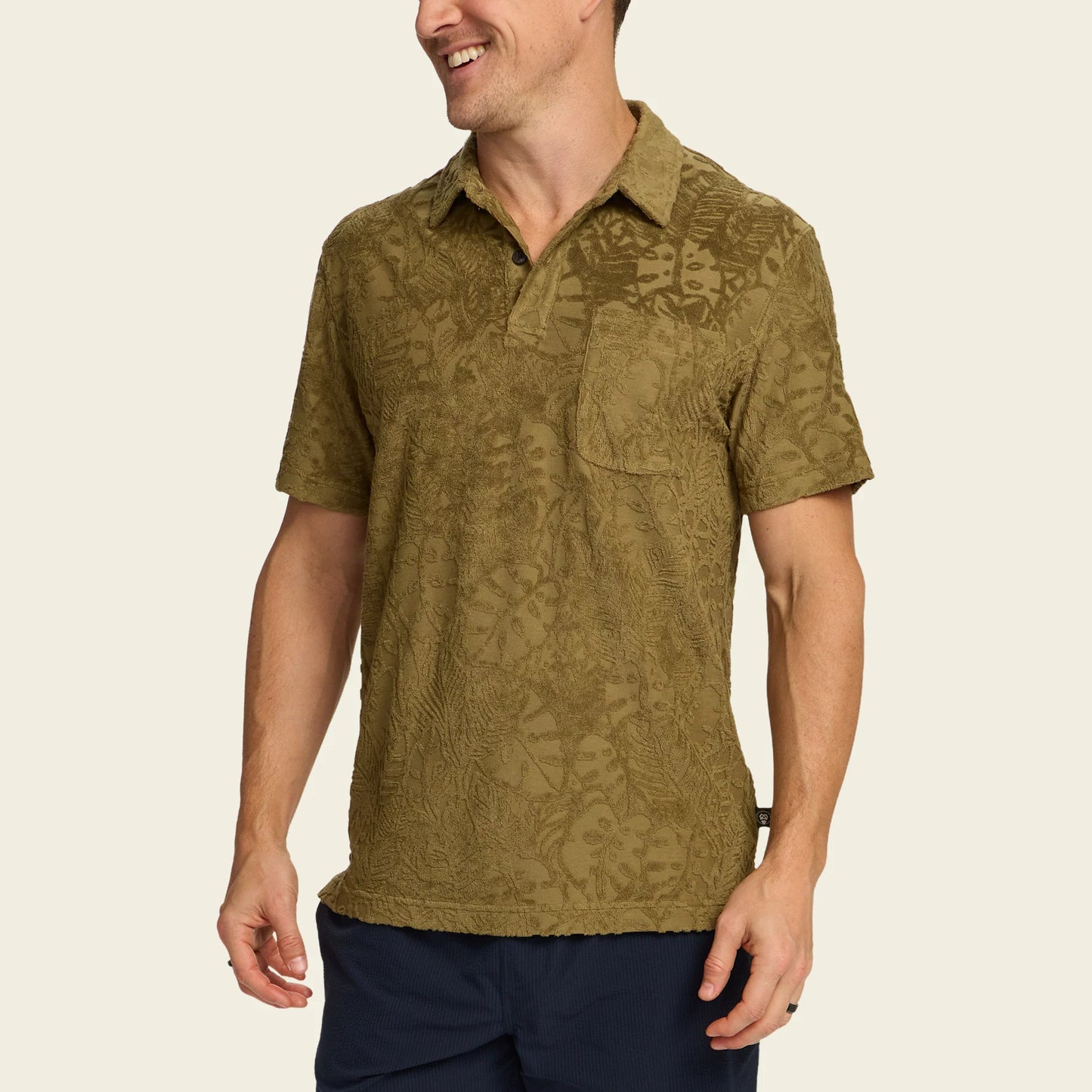 Plusherman Terry Polo: Leafy Lithographs - Olive