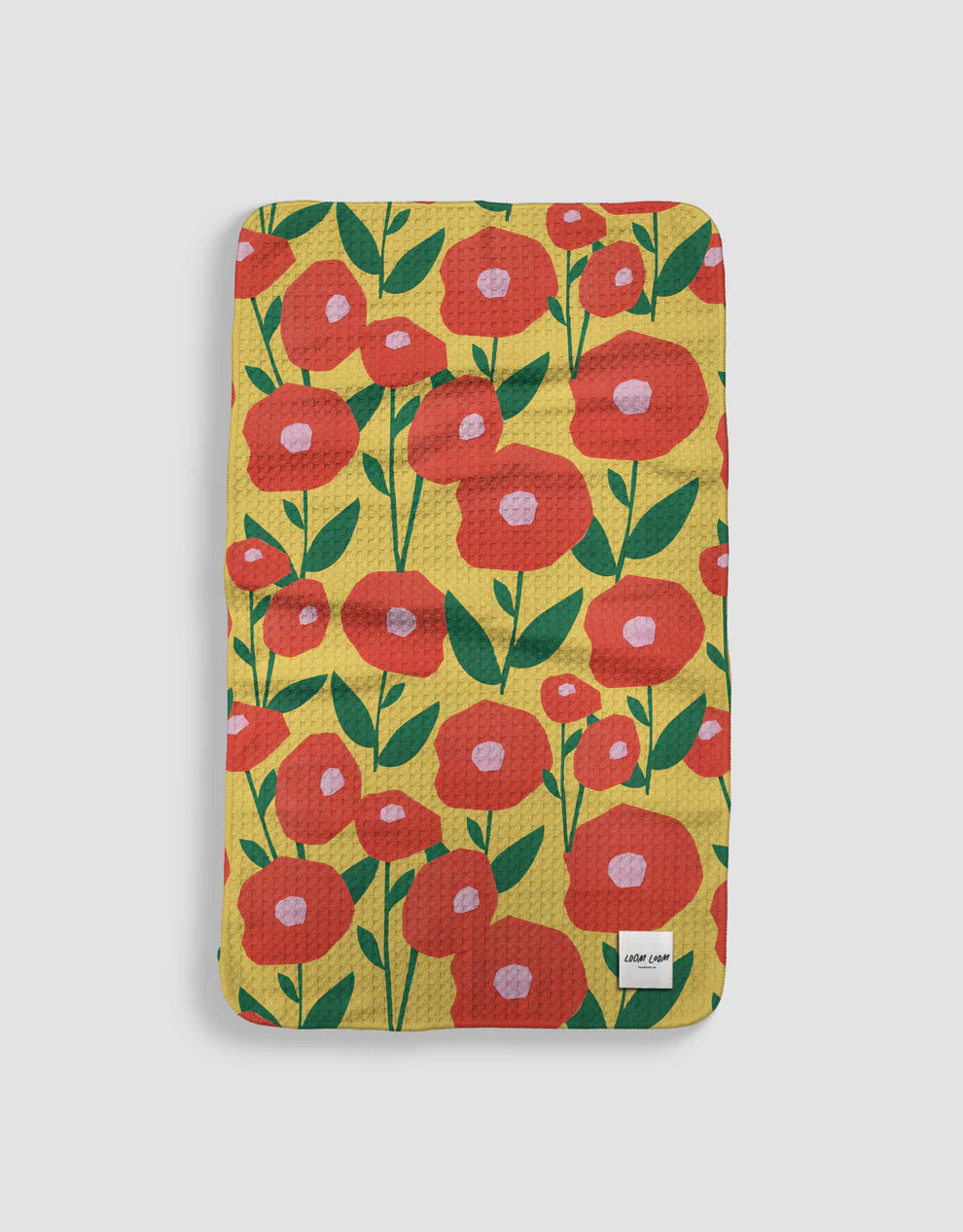 Round Red Flowers Tea Towel