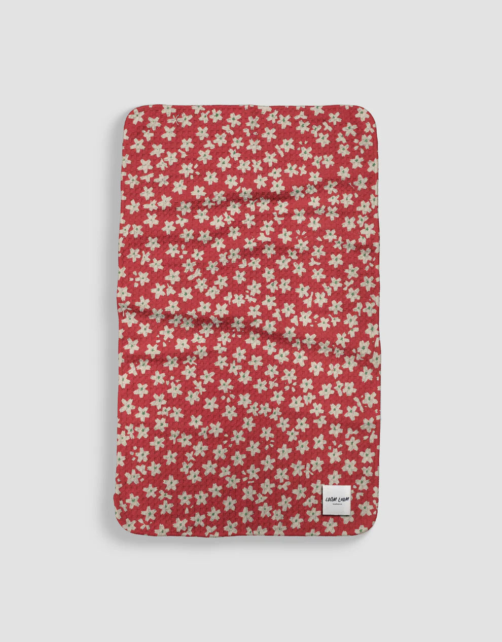 White On Red Small Daisies Tea Towel
