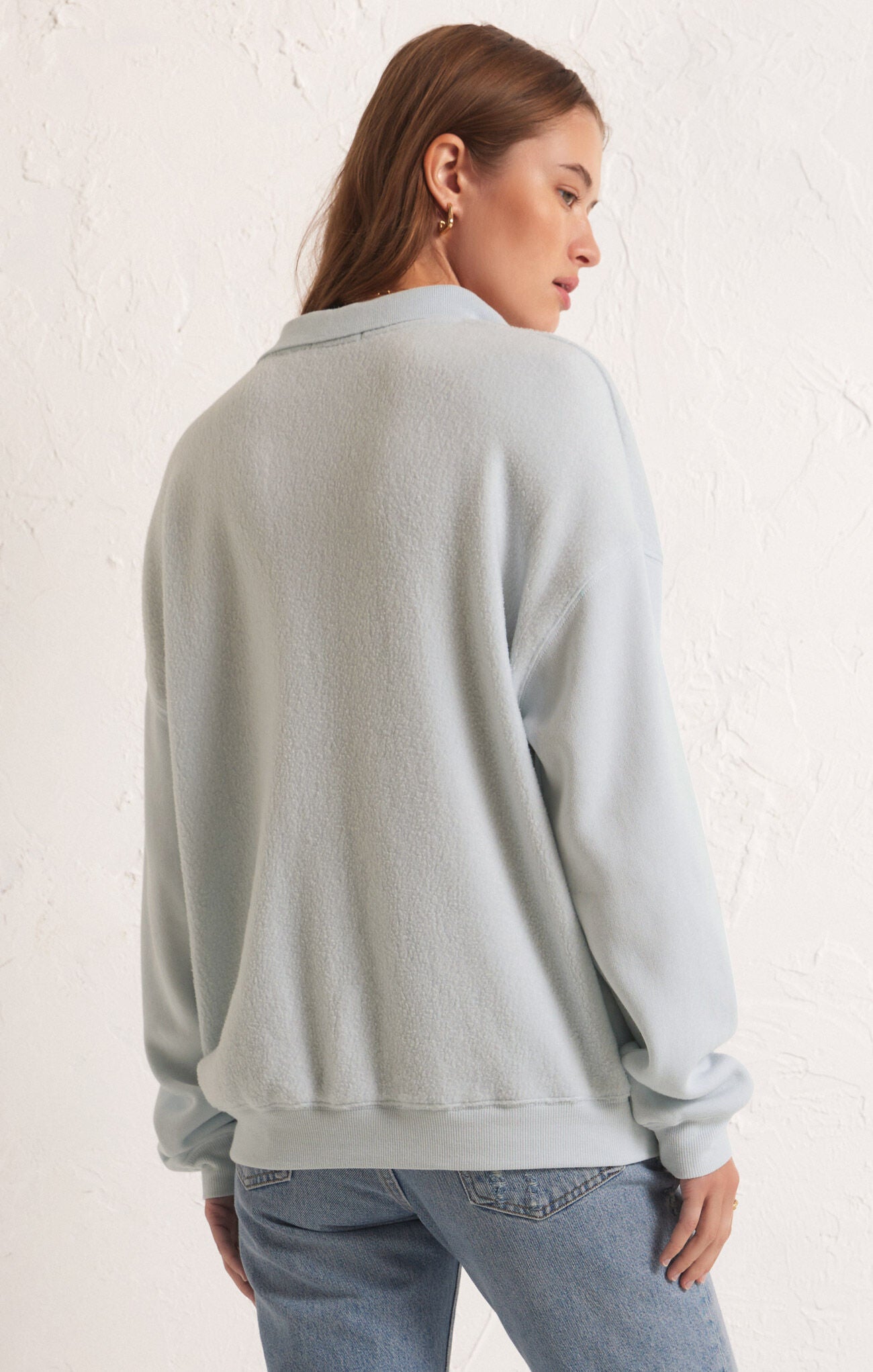 Nico Reverse Fleece Top - Pool Blue