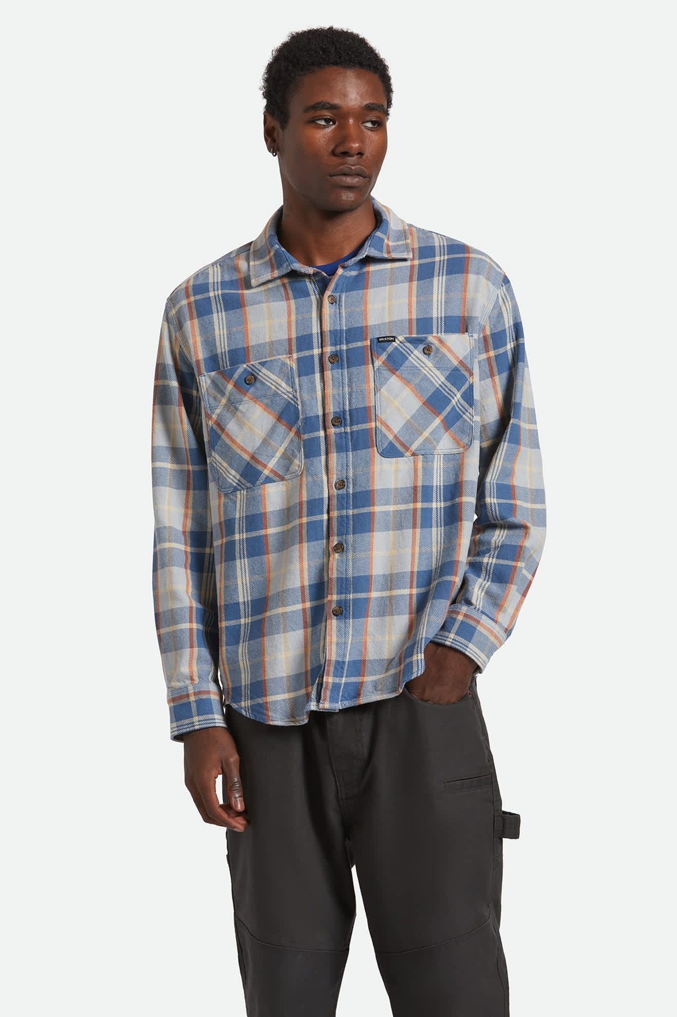 Vintage Wash Flannel - Blue/Orange