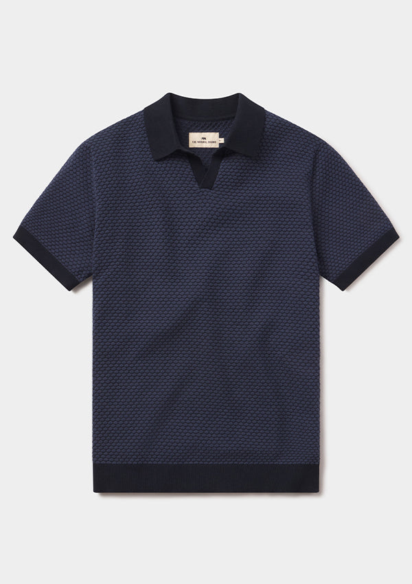Robles Knit Jacquard Polo - Denim/Navy
