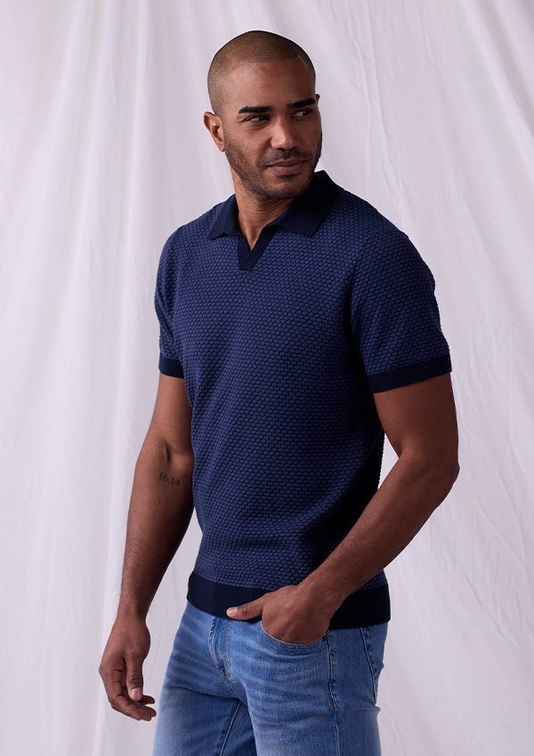 Robles Knit Jacquard Polo - Denim/Navy