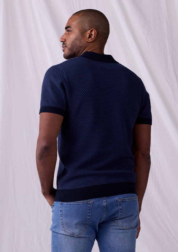 Robles Knit Jacquard Polo - Denim/Navy