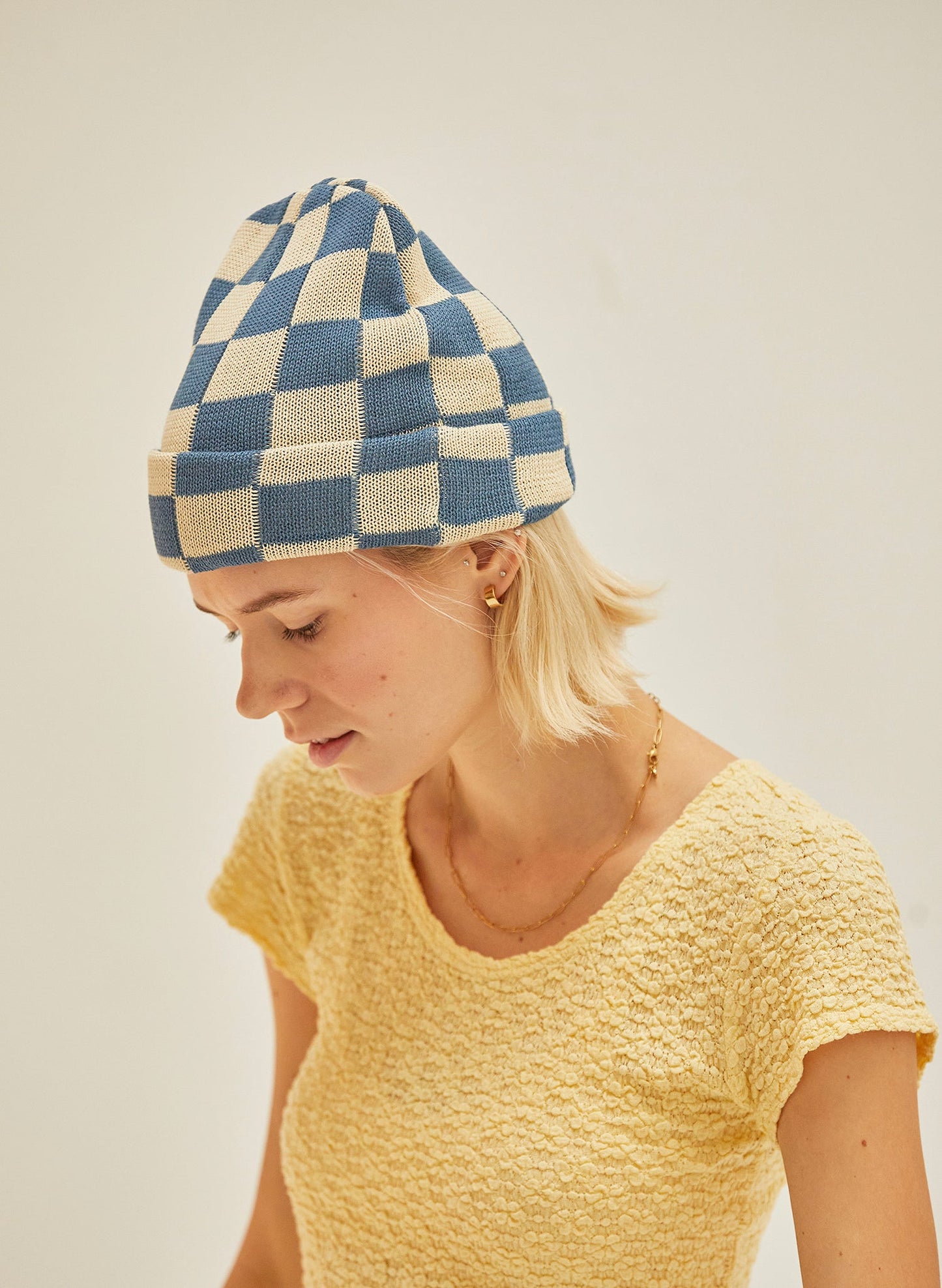 Checkerboard Hemp Slacker Beanie - Slate Blue