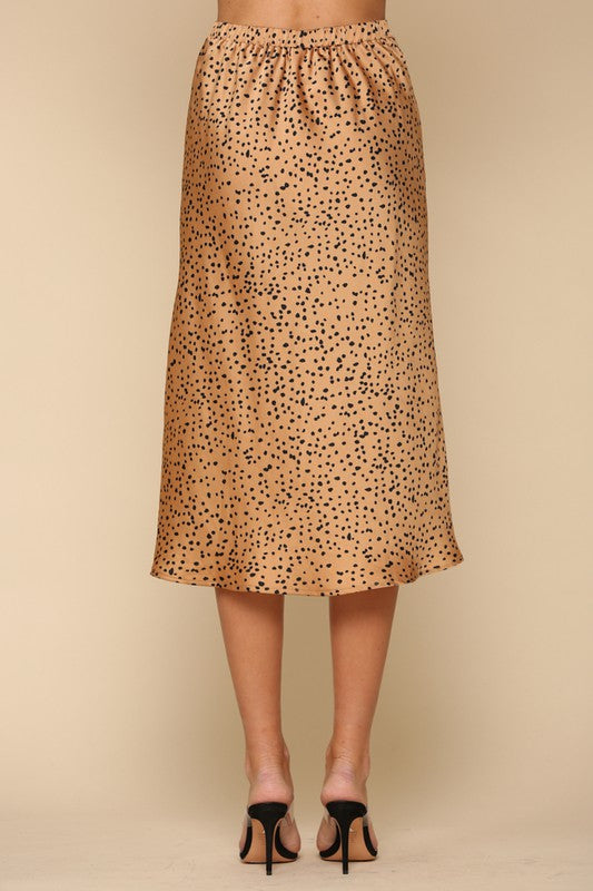Animal Print Woven Satin Midi Skirt