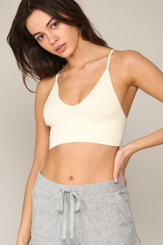 Seamless Ribbed Triangle Brami Cream