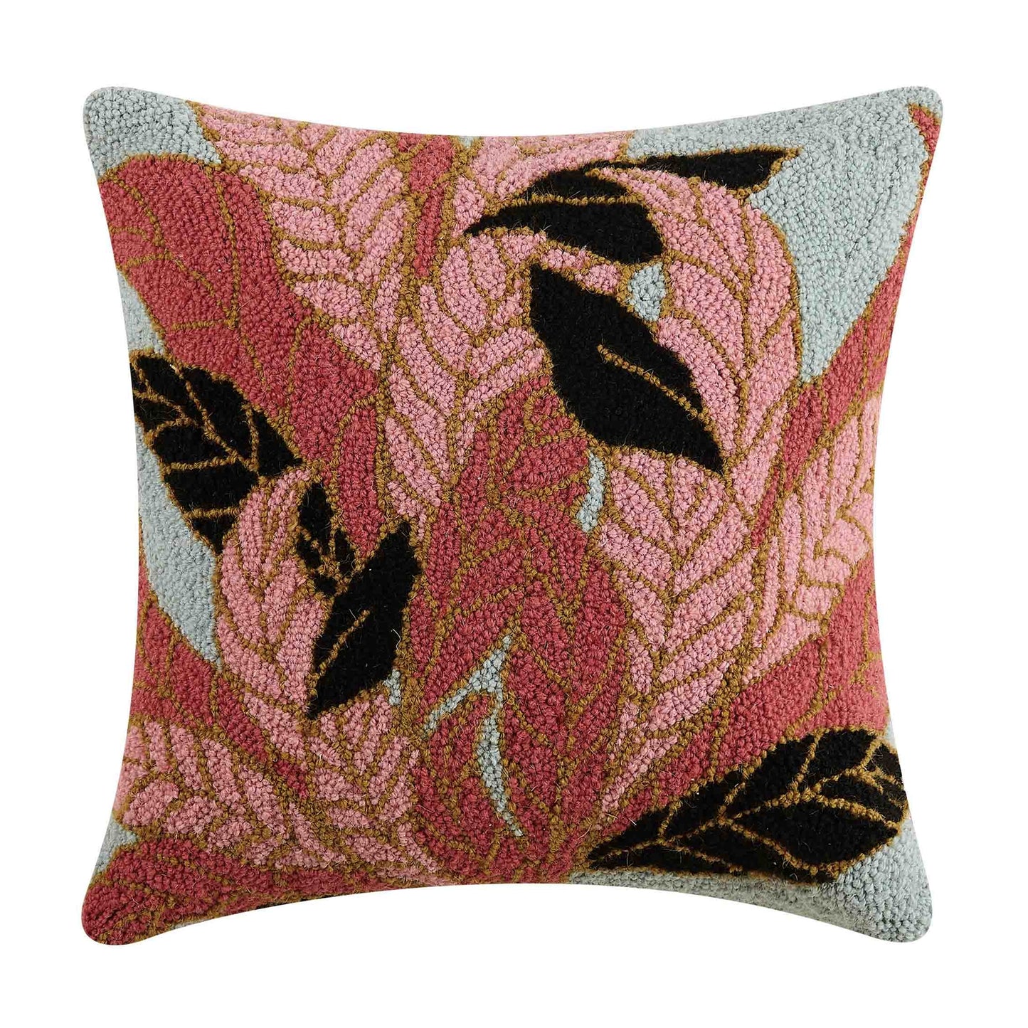 Flamingo Leaves Hook Pillow 18x18"