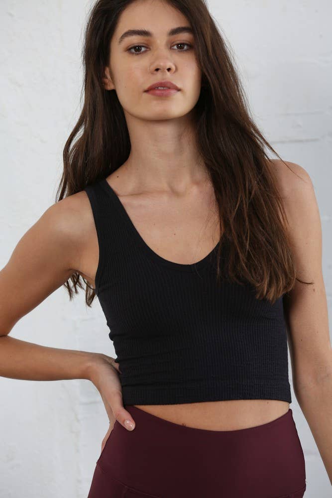 Ribbed Cropped Bra Tank Black