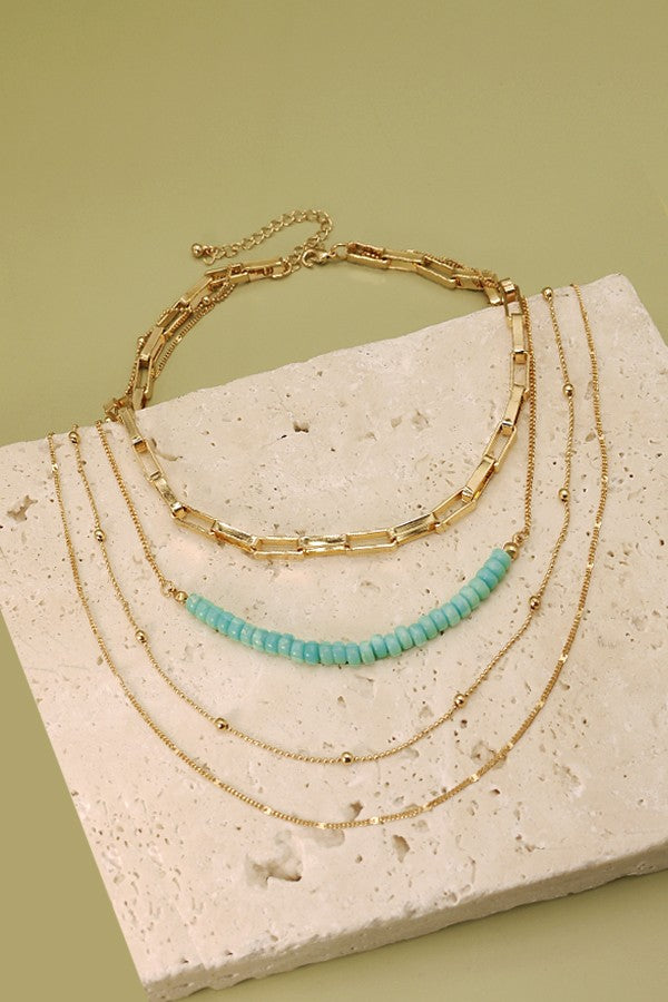 Turquoise Bead 4 Layer Necklace