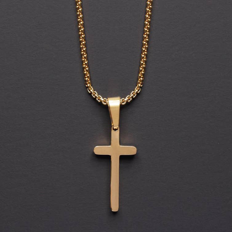 Stainless Steel Gold Cross Necklace (24")