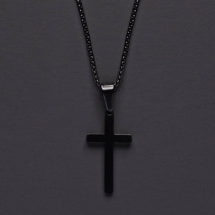 Medium Black Cross Necklace For Men (20")