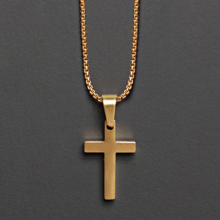 Medium Gold Cross Necklace For Men (20")