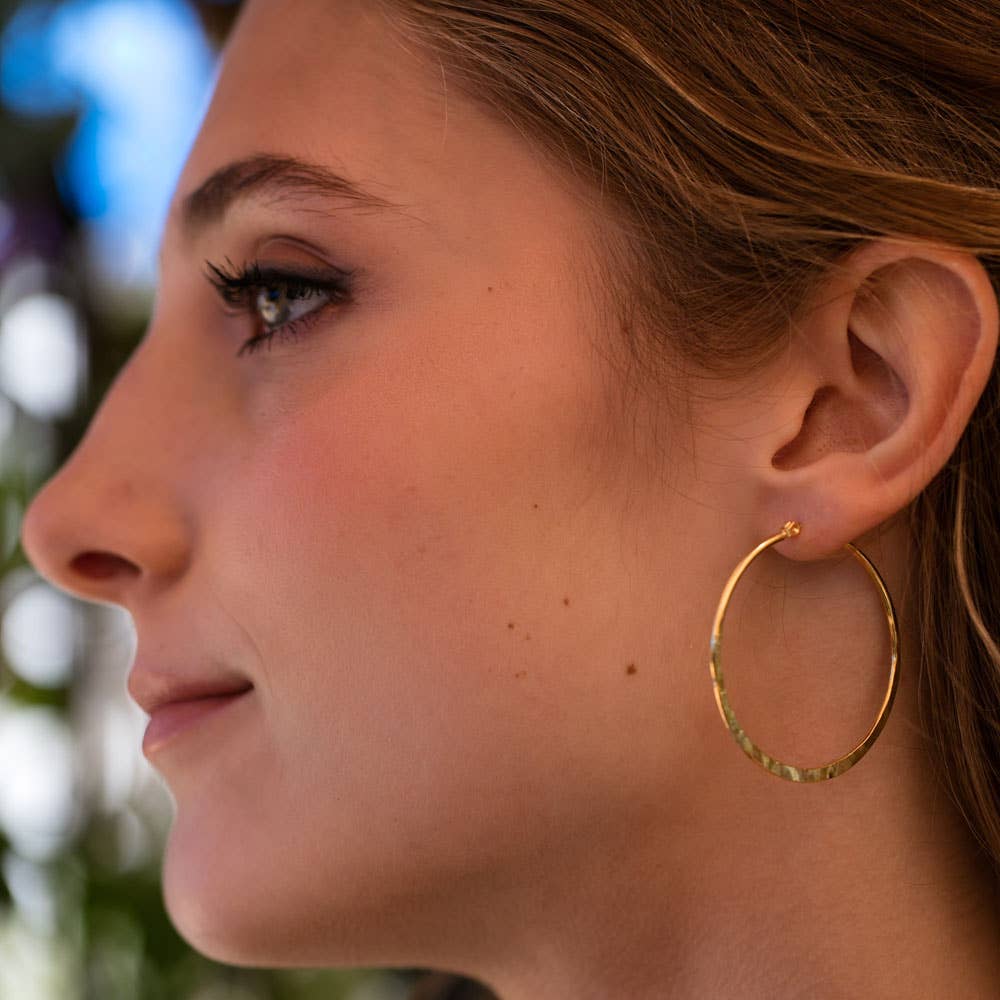 1.5" Hammered Hoops - Gold