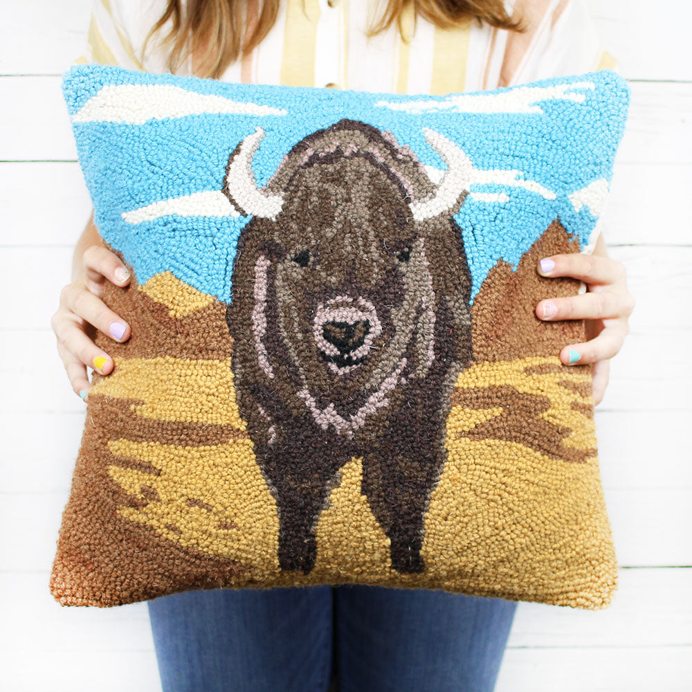 Desert Buffalo Hook Pillow 16x16