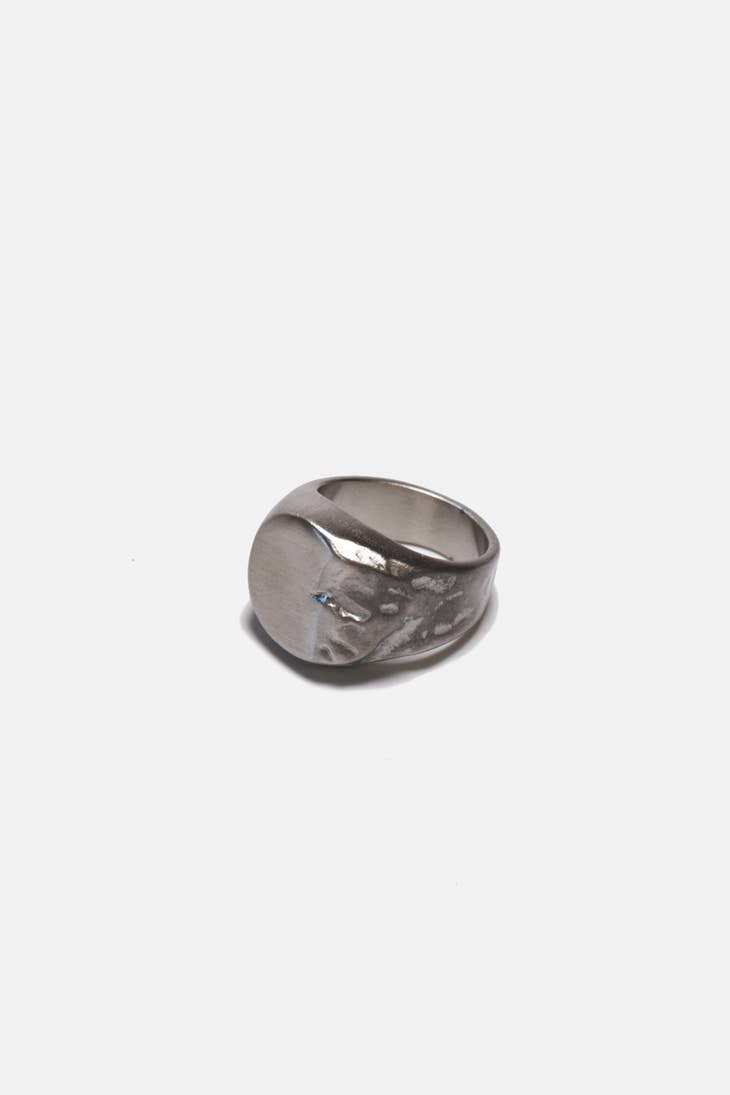 Distressed Steel Signet Ring - 9