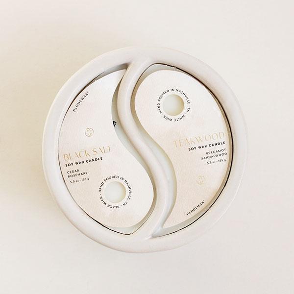 Yin-Yang 11oz White Black Salt + Teakwood