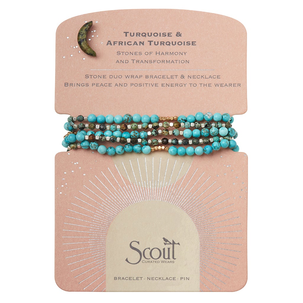 Turquoise & African Turquoise/Gold & Silver Duo Wrap Bracelet/Necklace/Pin