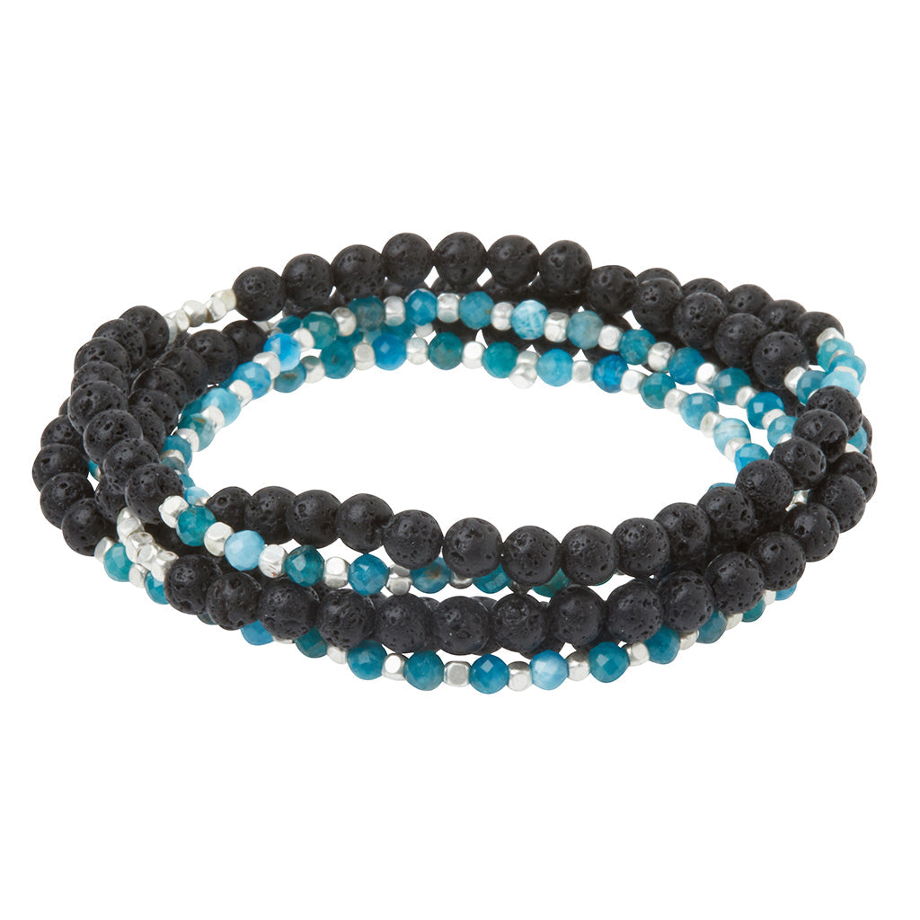 Lava & Apatite/Silver Duo Wrap Bracelet/Necklace/Pin