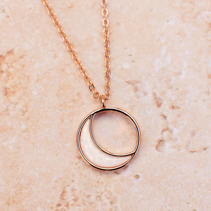 Opal Crescent Charm Necklace