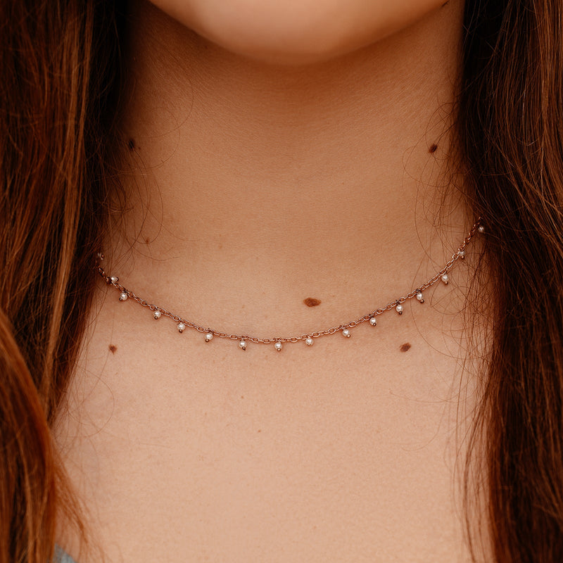 Hanging Pearl Bead Choker - Rose Gold