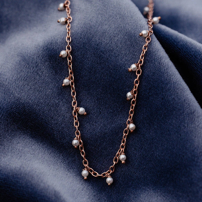 Hanging Pearl Bead Choker - Rose Gold