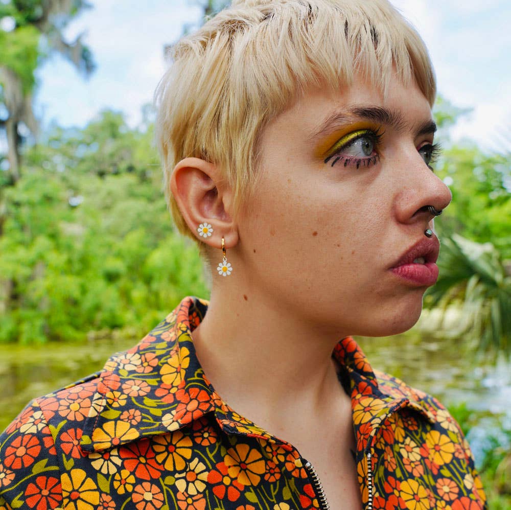 70's Flower Power Huggie Hoops