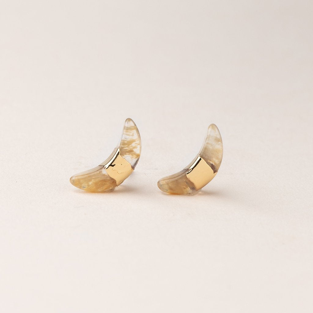 Crescent Moon Citrine/Gold Studs