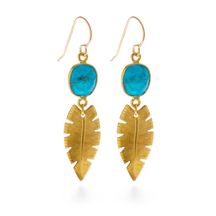 Palm Leaves and Turquoise Earrings