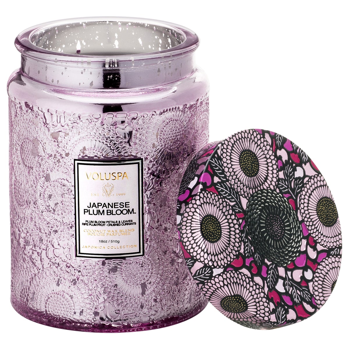 Large Embossed Glass Candle - Japanese Plum Bloom