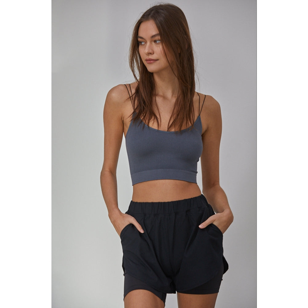 Seamless Ribbed Elastic Spaghetti Brami - New Grey