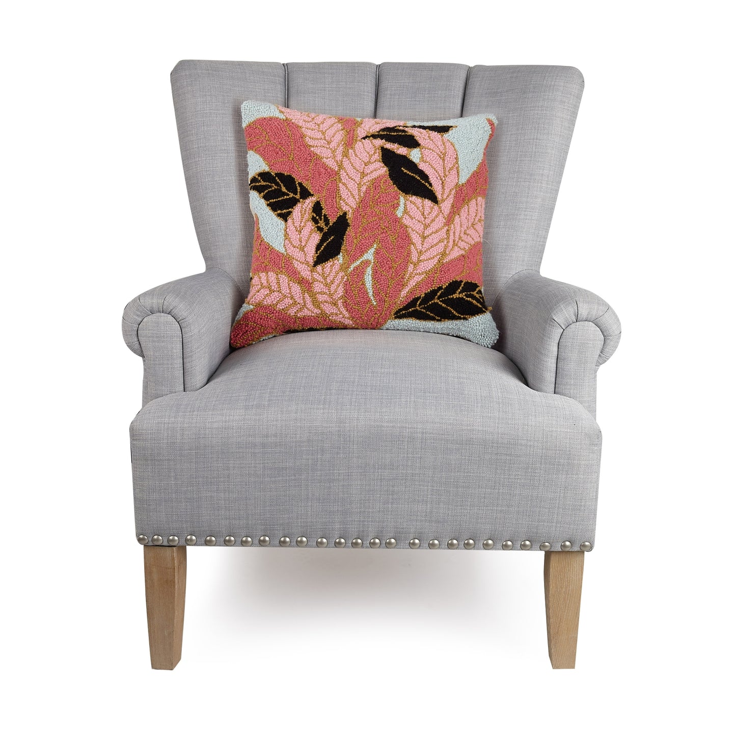 Flamingo Leaves Hook Pillow 18x18"