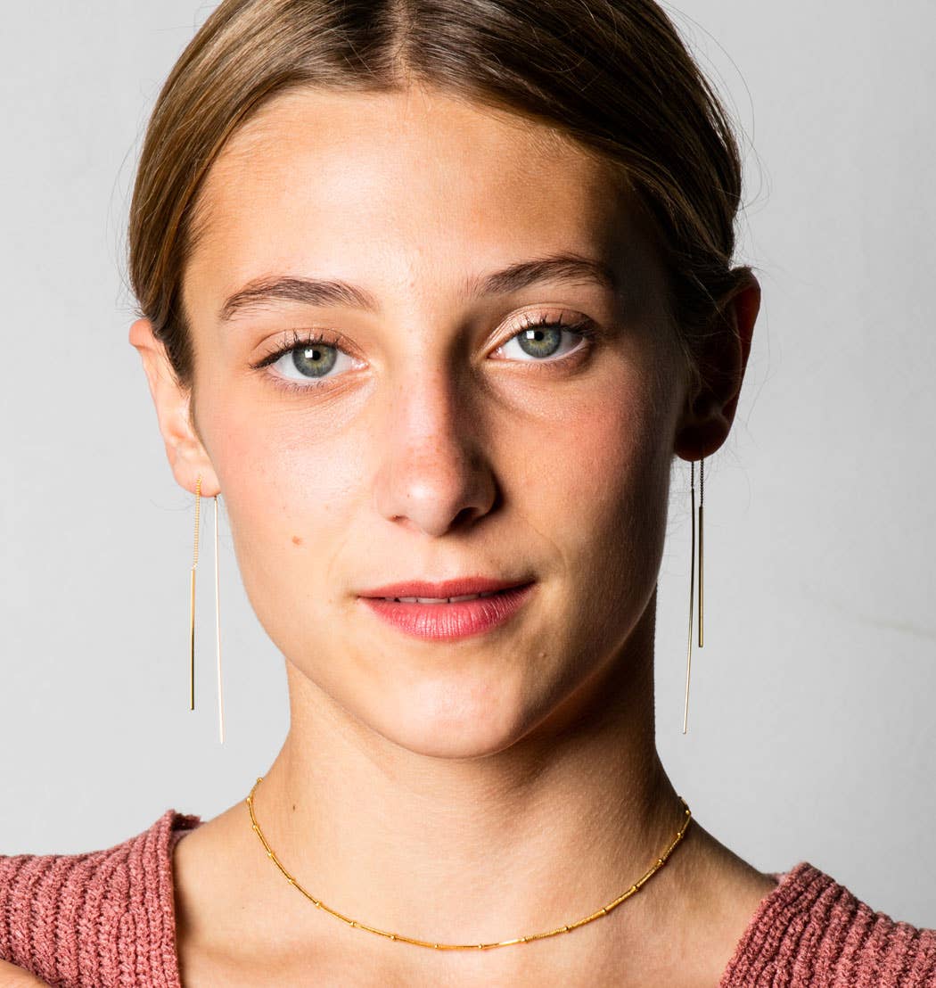 Gold Plate Needle and Thread Earrings