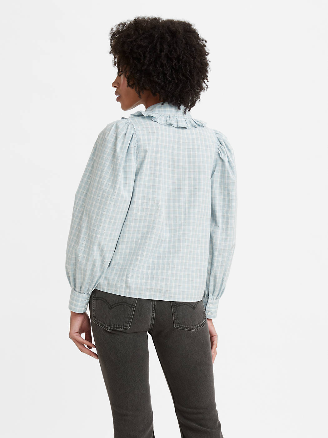Emilie Button Up Blouse - Soren Plaid Celestial Blue