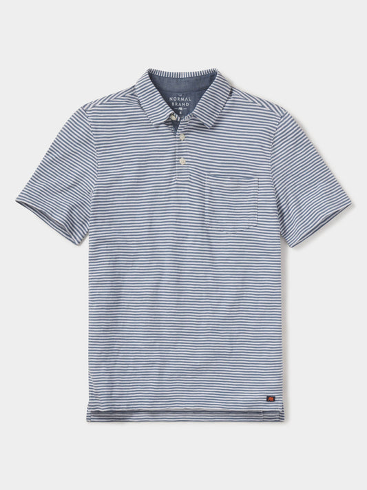 Vintage Slub Pocket Polo - Blue Stripe