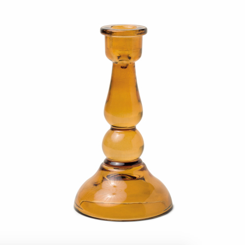 Tall Glass Taper Holder - Amber