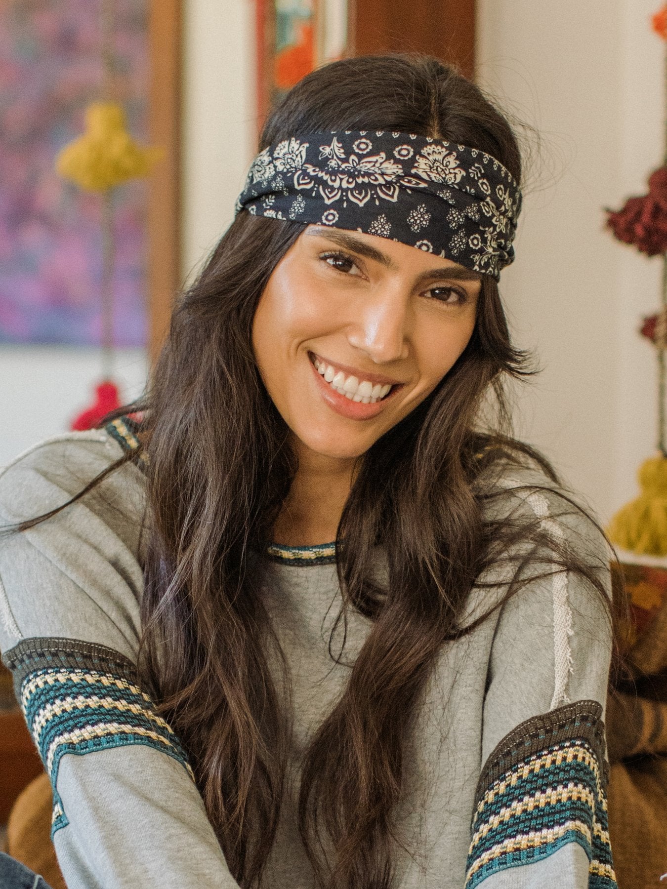 Natural Life Half Bandeau - Black Cream Mandala