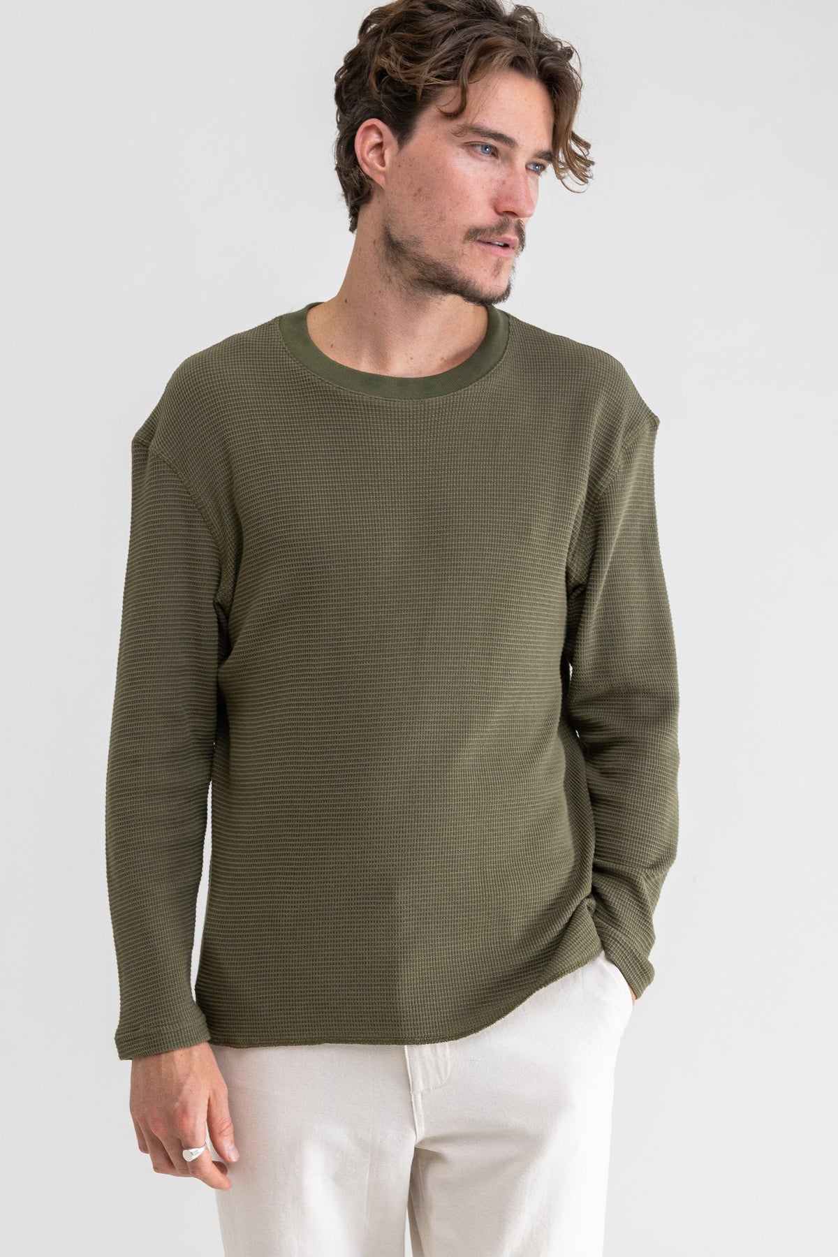 Classic Waffle Knit LS - Olive