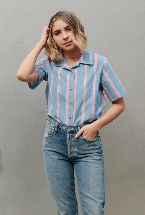 FINAL SALE Camp Collar Shirt - Chambray Slub Stripe