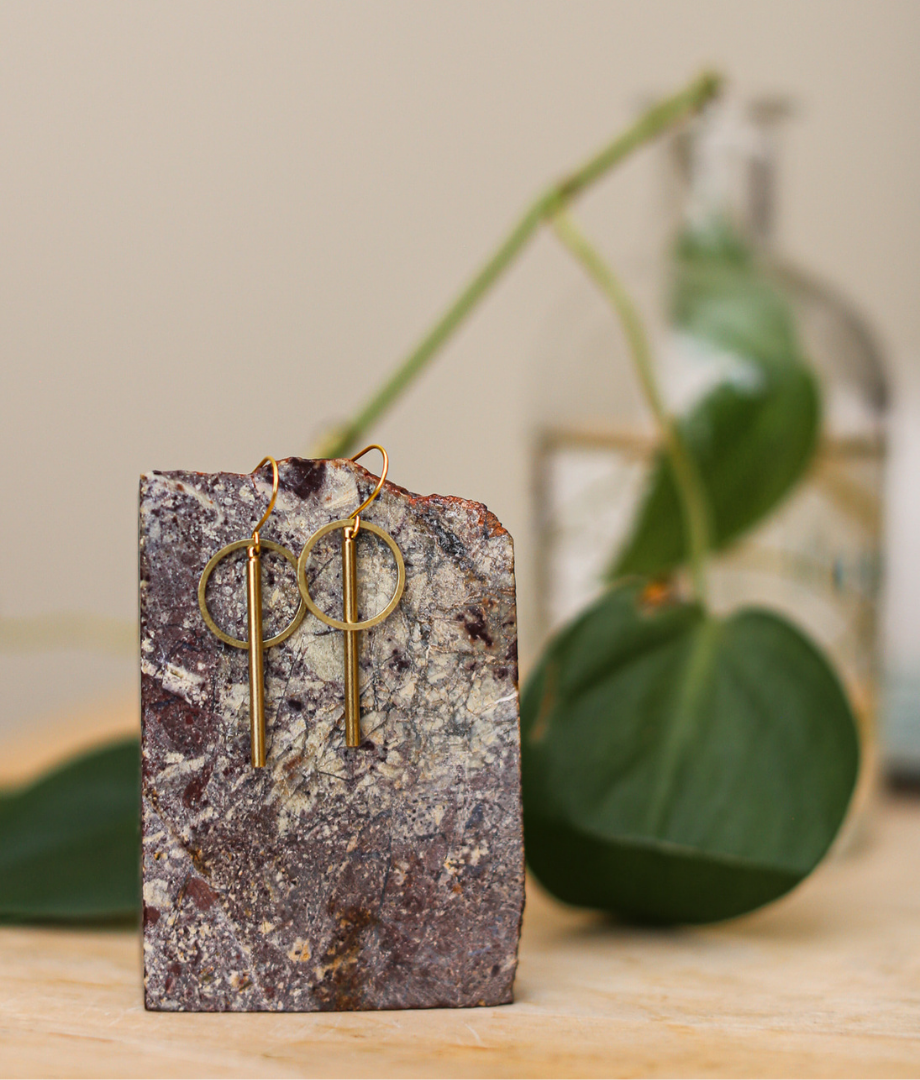 Bar and Circle Brass Earrings