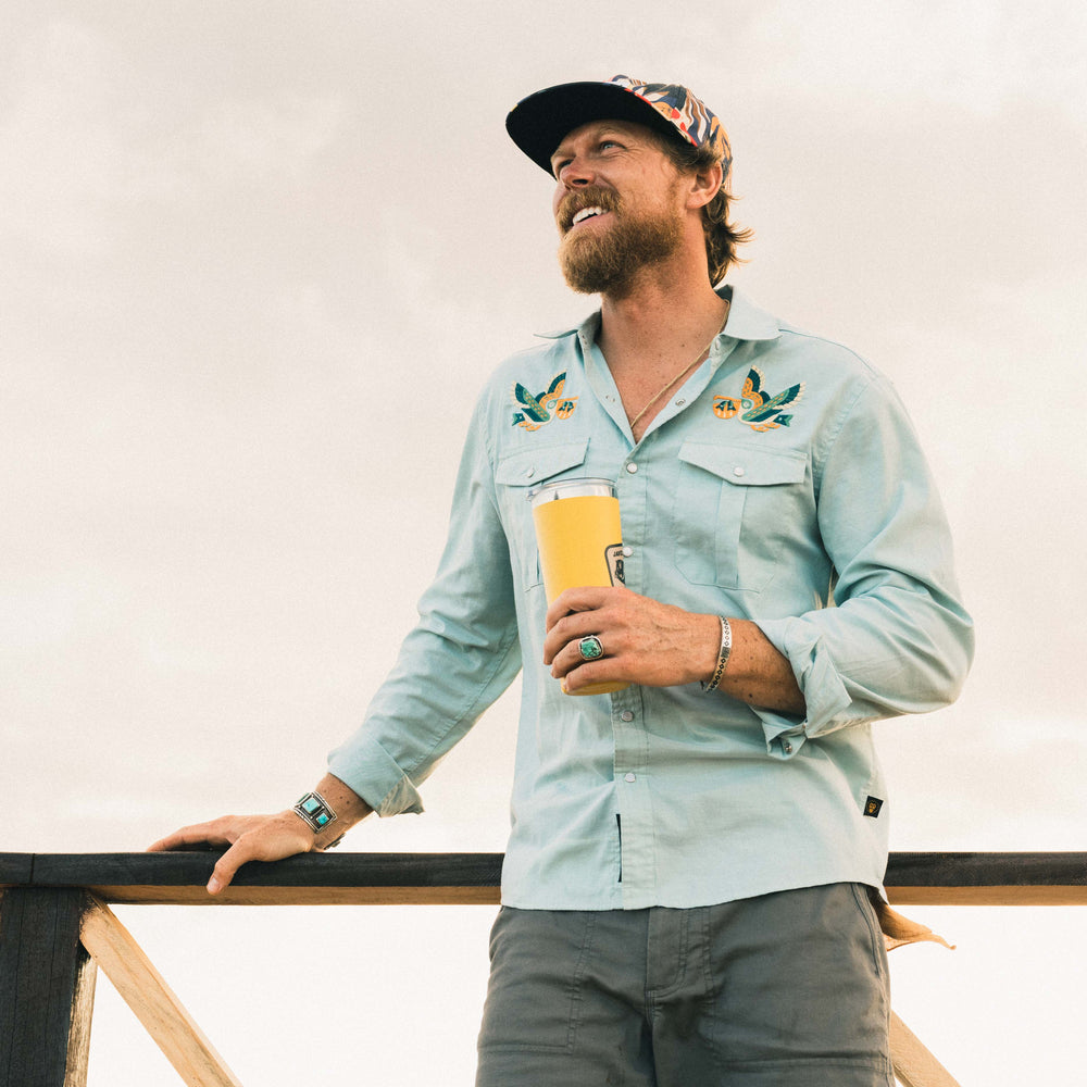 Final Sale - Gaucho Snapshirt - Pelican Portage: Nile Blue Oxford