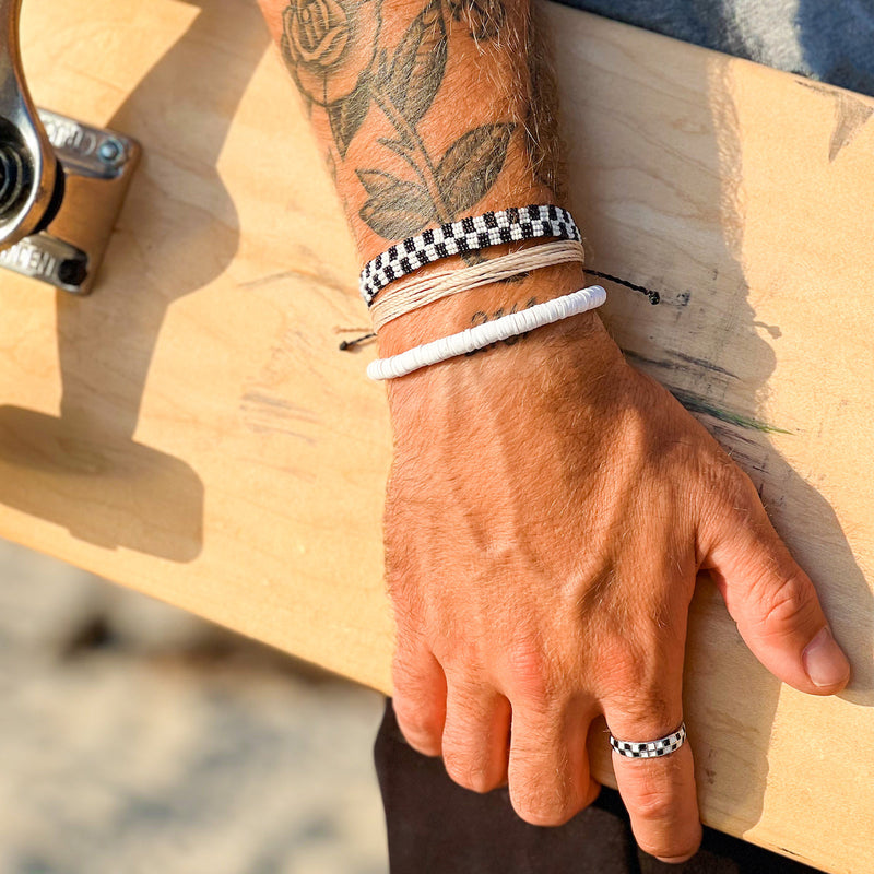 Woven Seen Bead Checkerboard Bracelet - B&W CH